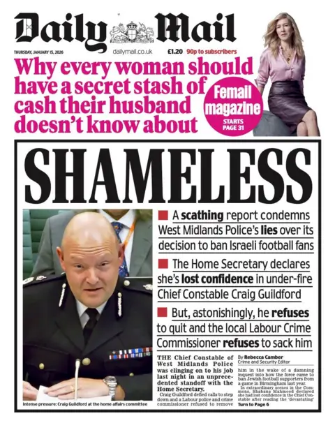 The headline on the front page of the Daily Mail reads: "Shameless."