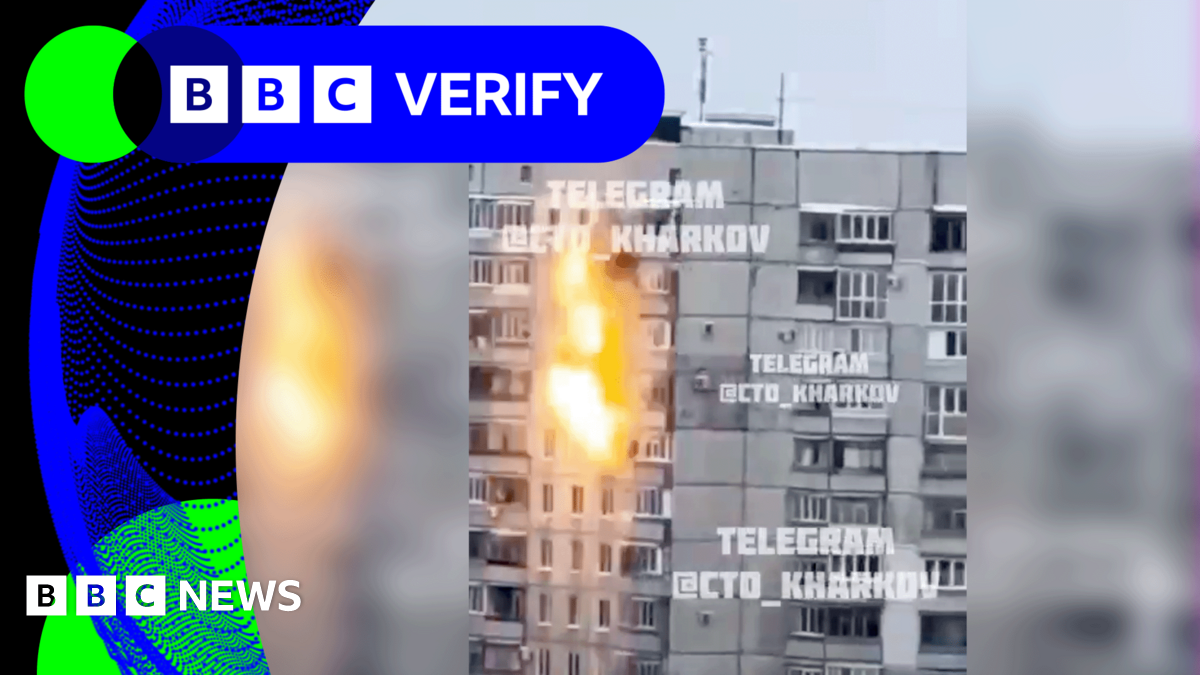 BBC Verify: Video shows moment drone hits apartment block in Ukraine's Kharkiv