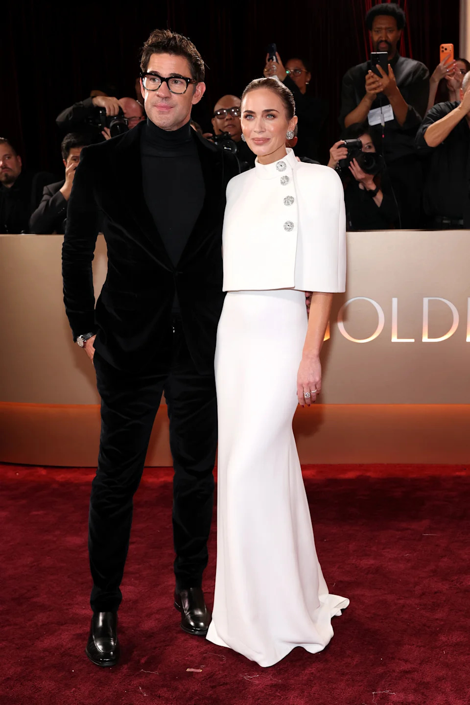 BEVERLY HILLS, CALIFORNIA - JANUARY 11: (FOR EDITORIAL USE ONLY) (L-R) John Krasinski and Emily Blunt attend the 83rd Annual Golden Globe Awards at The Beverly Hilton on January 11, 2026 in Beverly Hills, California. (Photo by Amy Sussman/Getty Images)