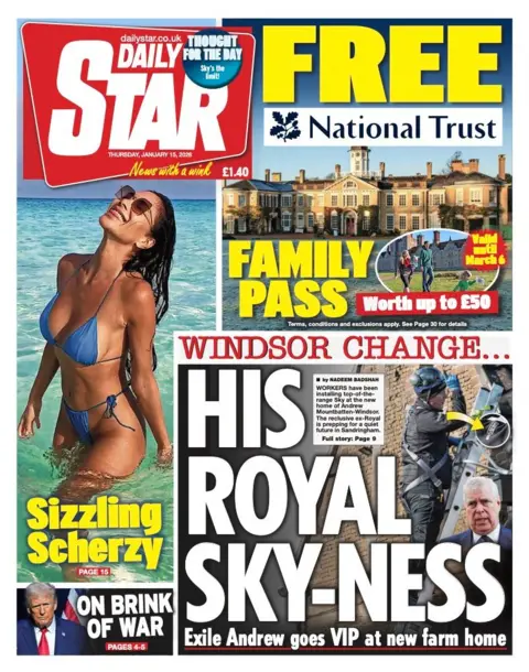 The headline on the front page of the Daily Star reads: "His Royal Sky-ness."