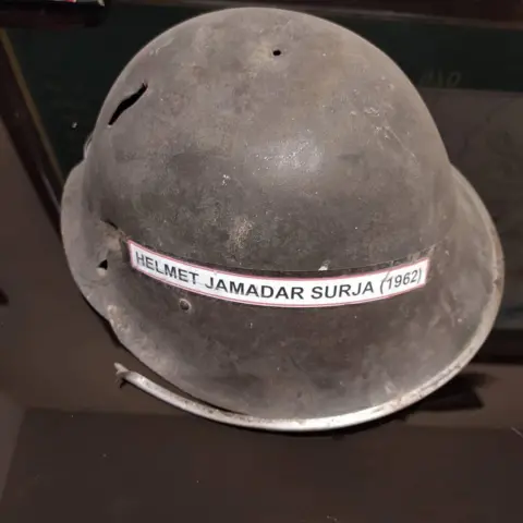 Kulpreet Yadav A helmet retrieved from the site of the battle at a museum in Rewari town in Haryana to honour the memory of Rezang La warriors