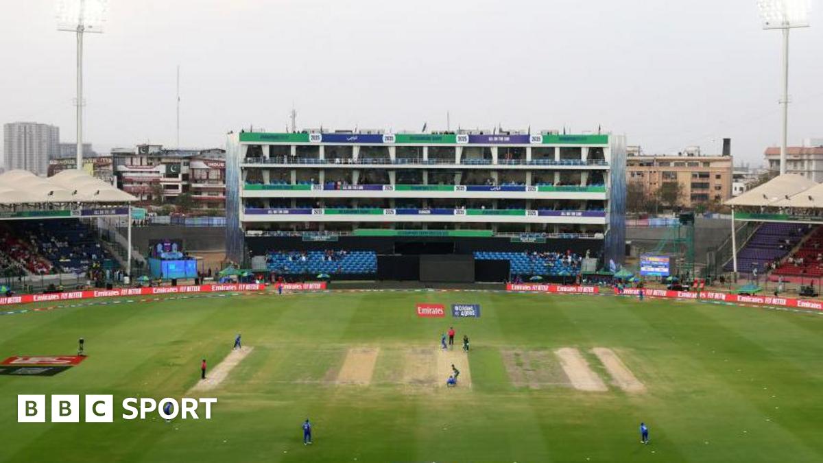 A wide angle of players on the pitch at National Stadium in Karachi