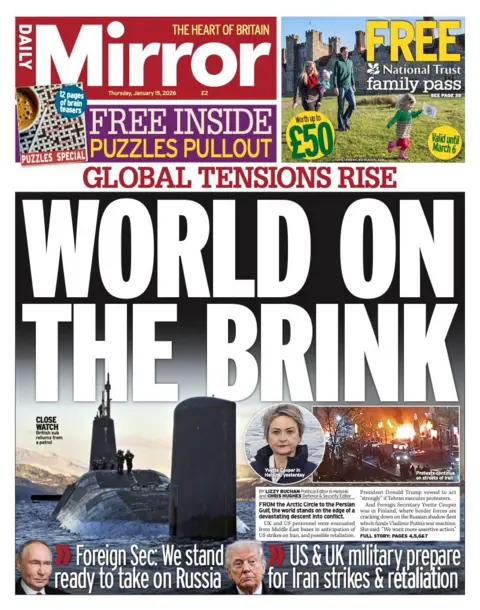 The headline on the front page of the Daily Mirror reads: "World on the brink."