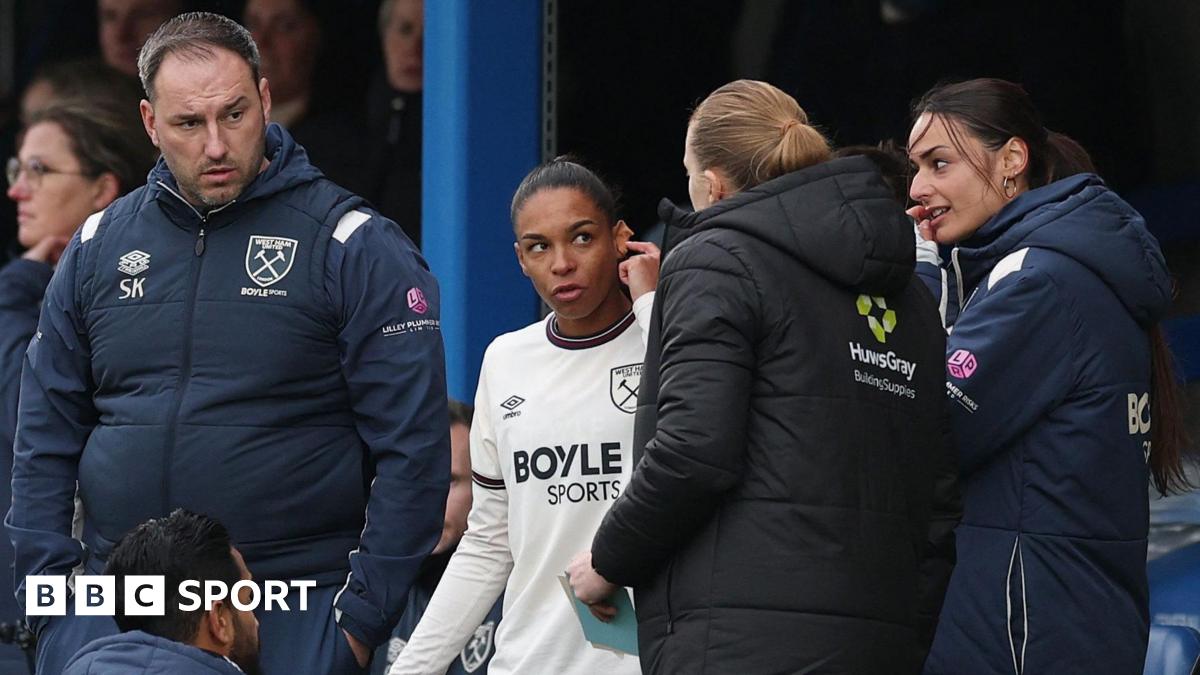 West Ham's Estelle Cascarino is prevented from coming on as a substitute because of an earring