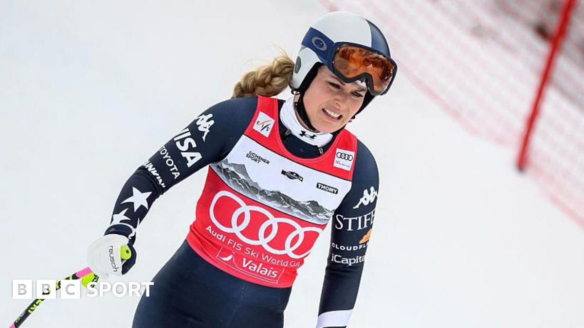 Lindsey Vonn competing during the women's downhill race at the FIS Alpine Ski World Cup in Crans Montana, Switzerland