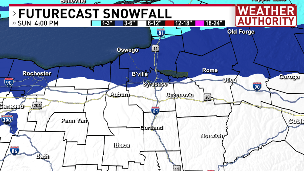 4PM Sunday snowfall totals forecast