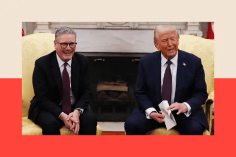 Getty Images Sir Keir Starmer and Donald Trump laugh inside the White House on 27 February 2025.
