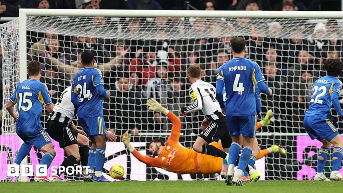 Newcastle United's Harvey Barnes scores against Leeds United