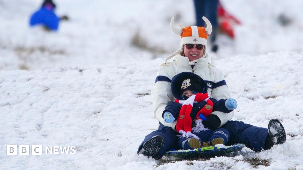 Residential streets in Dowlais, near Merthyr Tydfil, Wales, taken from a drone camera after Storm Goretti leaves a blanket of snow