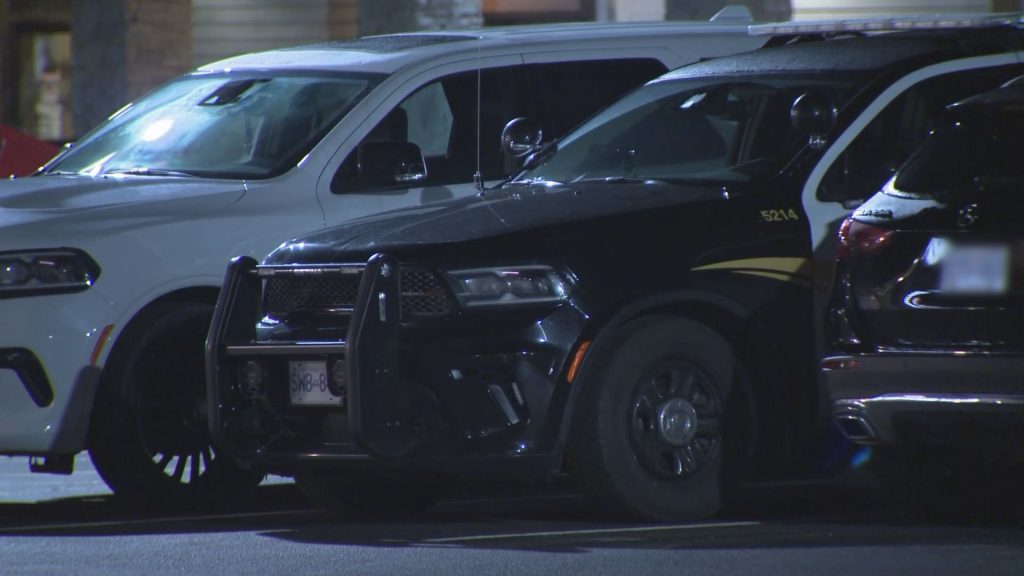 An Abbotsford Police vehicle sits outside a hotel on Marshall Road in Abbotsford on Thursday January 15, 2026.