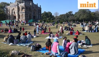 Delhi weather today: People at Lodhi Garden soaking in the sun on Sunday, 11 January, as minimum temperature plunged to record lows.