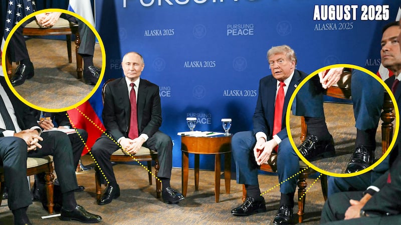 Donald Trump's swollen ankles look even more severe while sat next to his Russian counterpart Vladimir Putin.