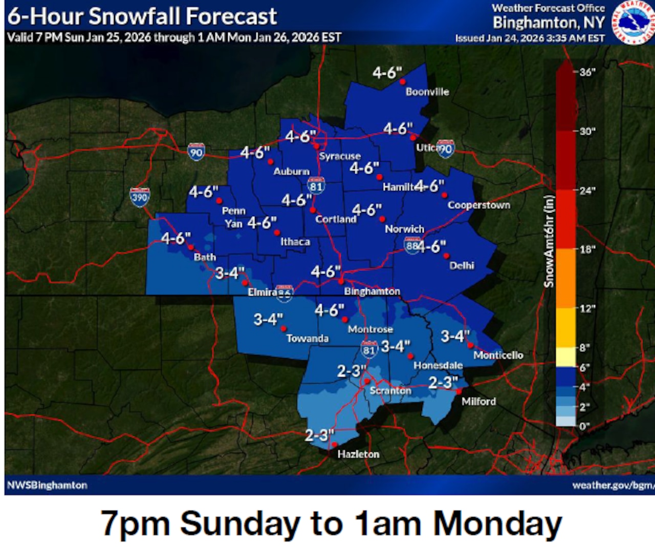Snowfall Sunday night in Upstate New York