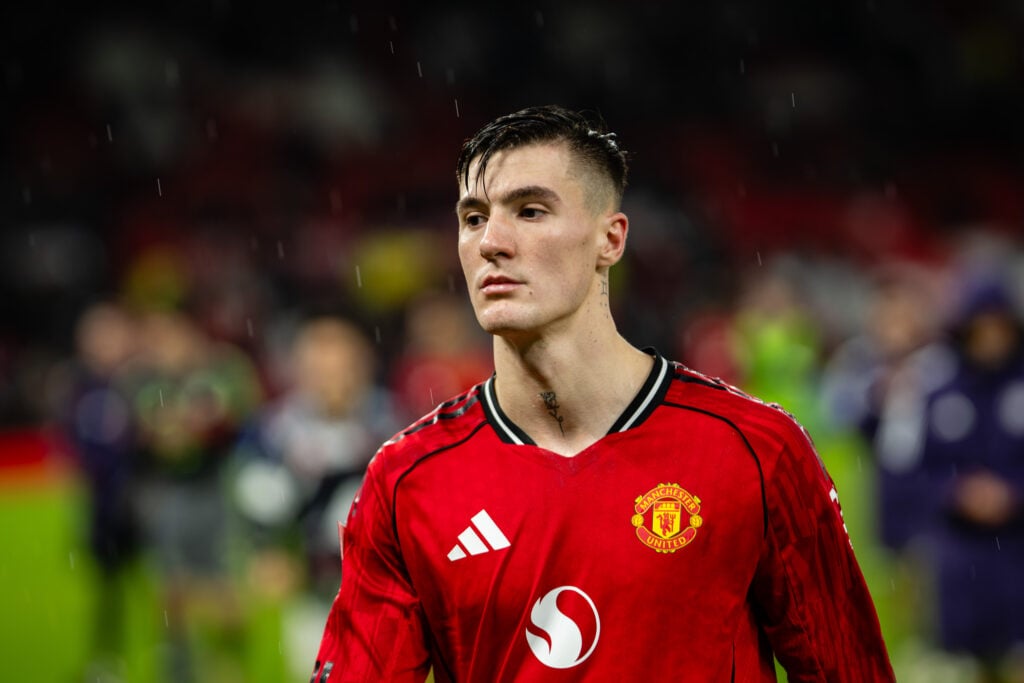 Benjamin Sesko looks on following the FA Cup third-round match between Manchester United and Brighton and Hove Albion in 2026 in Manchester, England.