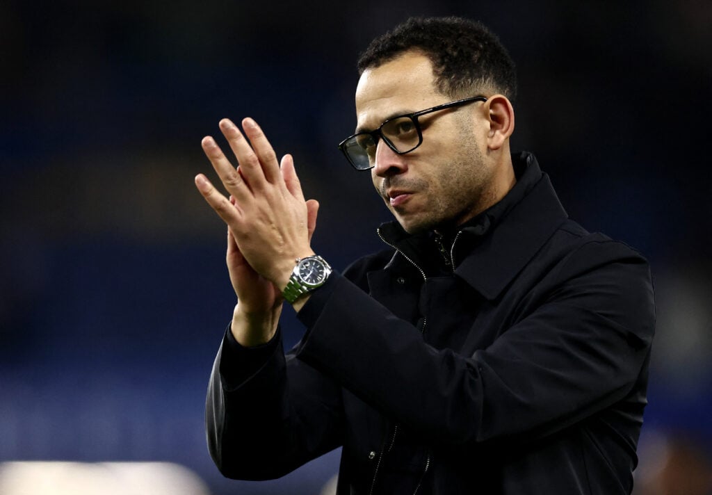 Chelsea's English head coach Liam Rosenior applauds the fans