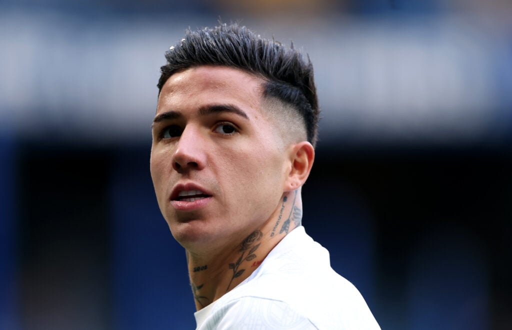 Enzo Fernandez of Chelsea looks on during the warm up