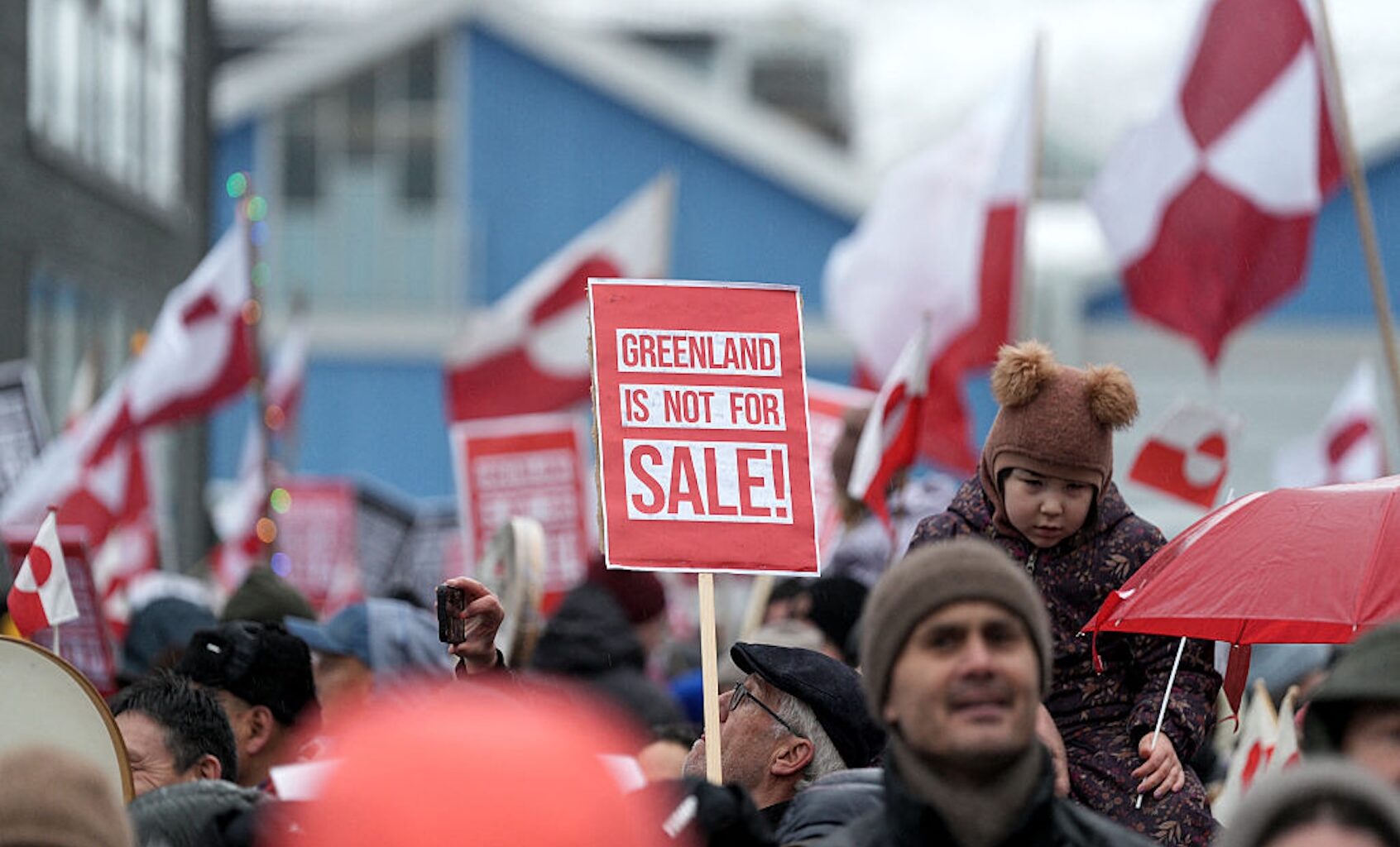 Greenlanders demonstrate against Donald Trump's threats against their sovereignty on Jan. 17, 2026 in the capital of Nuuk. (Alessandro RAMPAZZO / AFP via Getty Images)