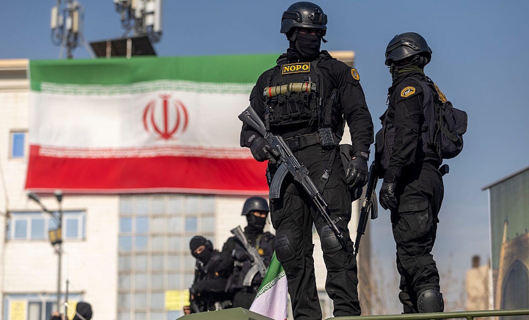 Security forces are seen during a pro-government rally on Jan. 12, 2026 in Tehran, Iran. (Stringer/Getty Images)