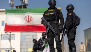 Security forces are seen during a pro-government rally on Jan. 12, 2026 in Tehran, Iran. (Stringer/Getty Images)
