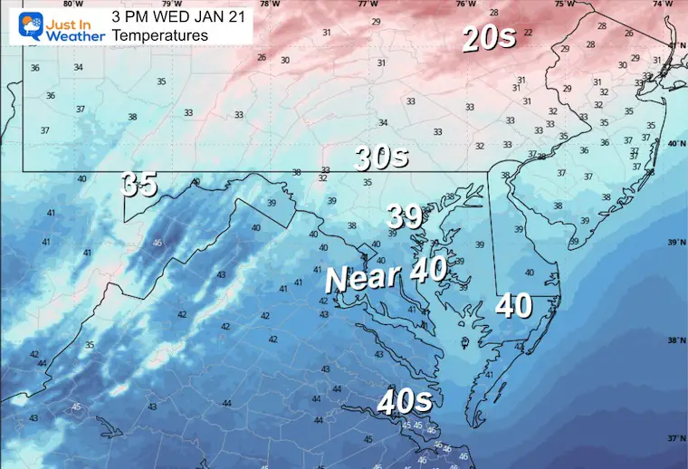 January 20 weather temperatures Wednesday afternoon