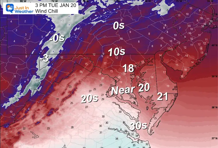 January 20 weather wind chill Tuesday afternoon