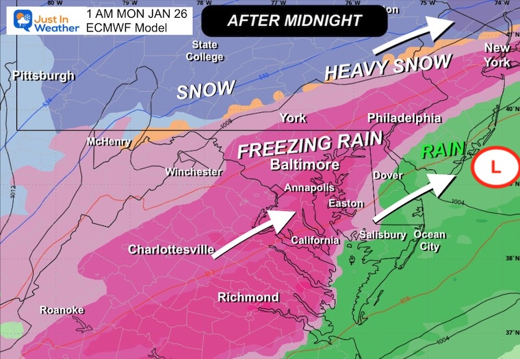 January 23 weather snow ice storm Sunday night