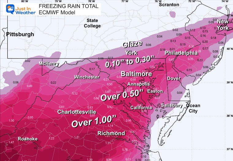 January 23 weather freezing rain total ECMWF