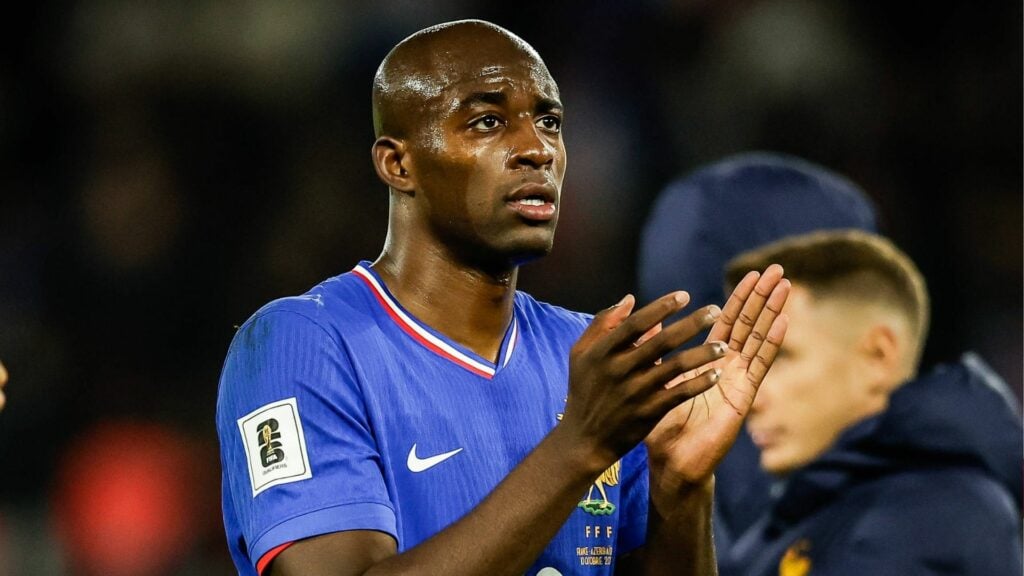 Jean-Philippe Mateta applauding fans after a game for France
