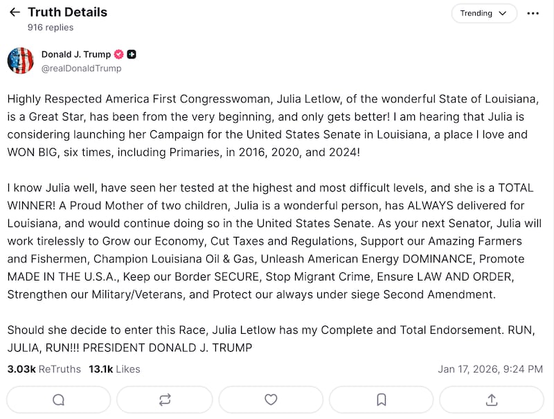 Trump's endorsement shocked many Republicans—including, reportedly, Letlow herself.