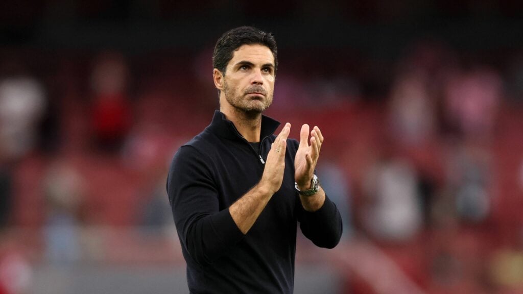 Mikel Arteta clapping for the Arsenal fans.