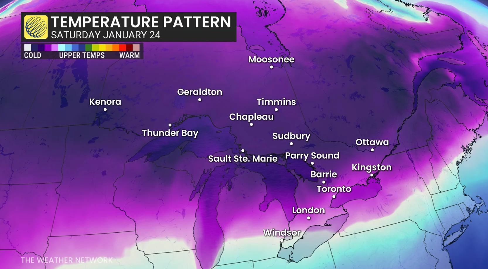 Ontario temperature pattern Saturday January 24