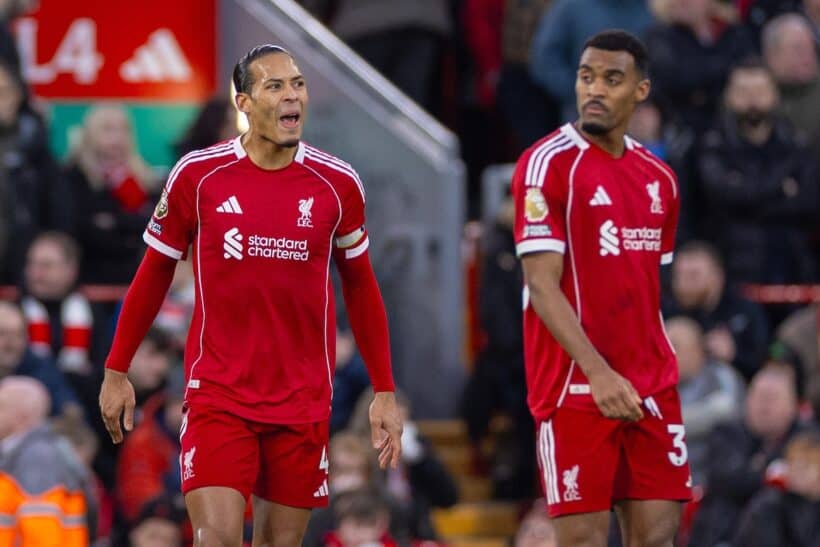 LIVERPOOL, ENGLAND - Saturday, January 17, 2026: Liverpool's captain Virgil van Dijk reacts to conceeding the equalising goal during the FA Premier League match between Liverpool FC and Burnley FC at Anfield. (Photo by David Rawcliffe/Propaganda)