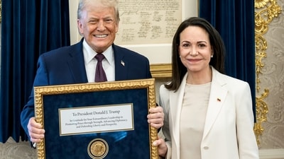 Venezuelan opposition leader Maria Corina Machado presenting her Nobel Peace Prize to US President Donald Trump during a meeting at the Oval Office in Washington, DC. (File Photo: X/@WhiteHouse)