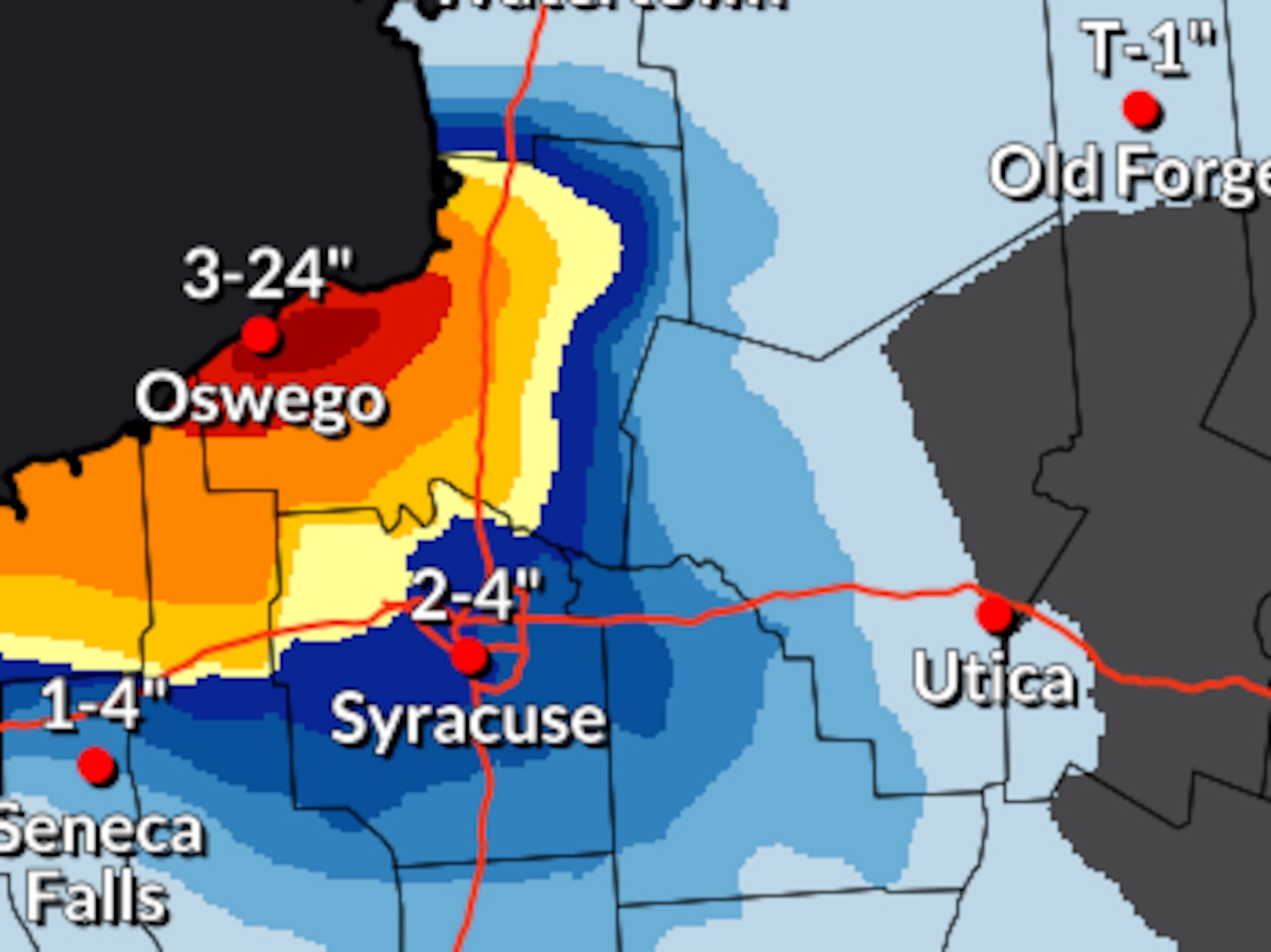 Lake effect snow continues to pummel Oswego County; another 1-2 feet expected Thursday