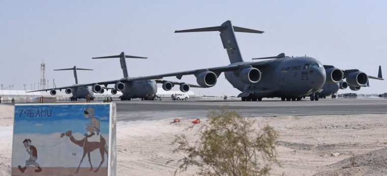FILE IMAGE A general view shows US Air Force C-17 Globemaster aircrafts at al-Udeid Air Base which is housing Afghan refugees in the Qatari capital Doha on September 7, 2021. - US Secretary of State Antony Blinken said that the Taliban had reiterated a pledge to allow Afghans to freely depart Afghanistan following his meeting with Qatari officials on accelerating evacuations. (Photo by Olivier DOULIERY / POOL / AFP) (Photo by OLIVIER DOULIERY/POOL/AFP via Getty Images)