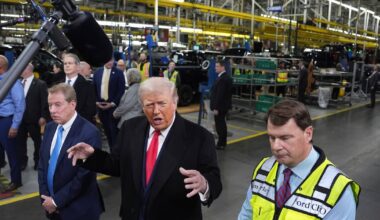Trump flips off antagonizing worker at Ford plant in Michigan - CTV News