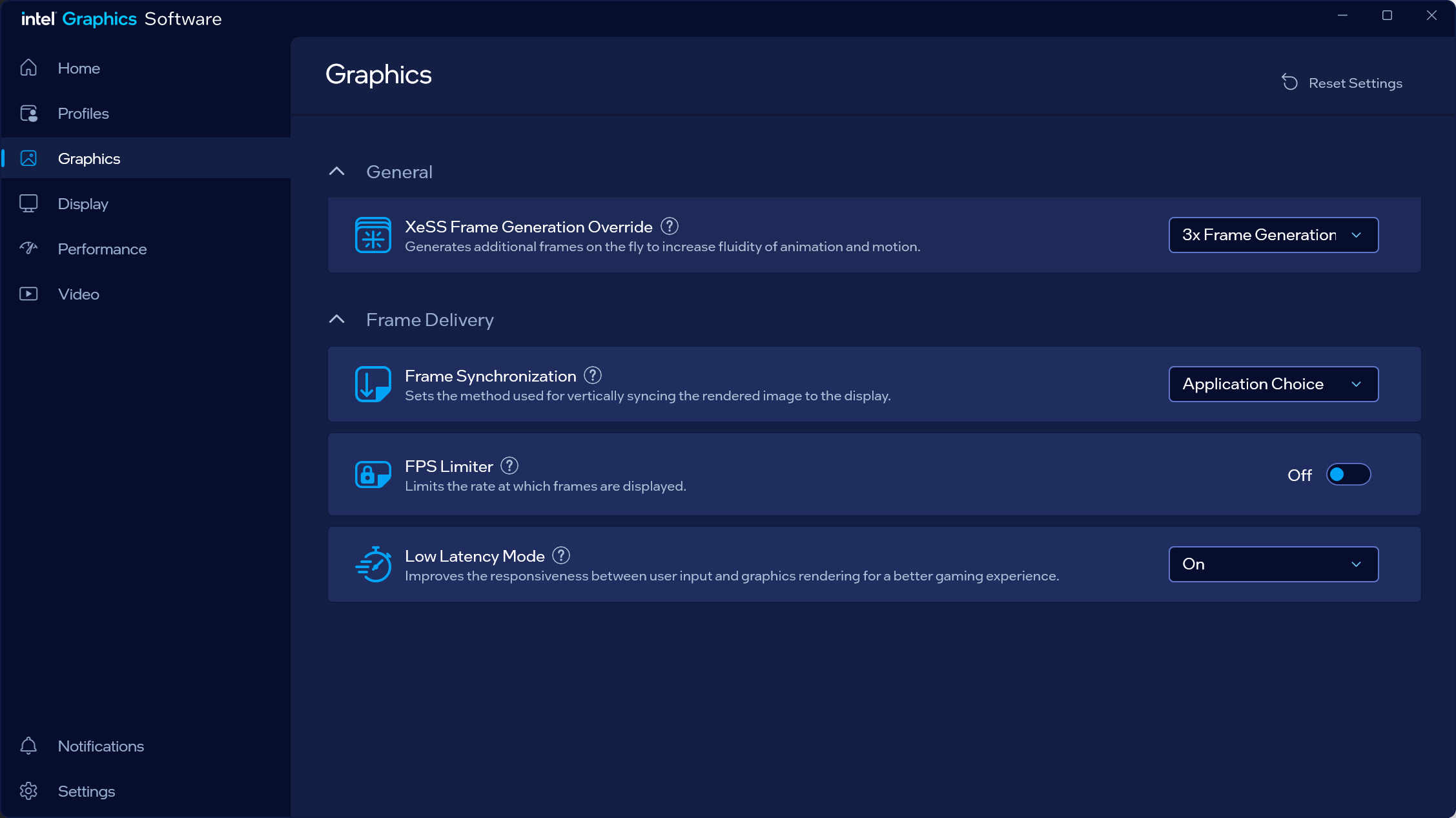 The Intel Graphics Software app is where you can choose your XeSS multi-frame generation override, as well as download graphics driver updates.