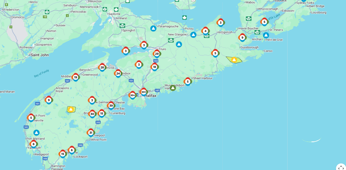 Power outages across Nova Scotia from powerful storm