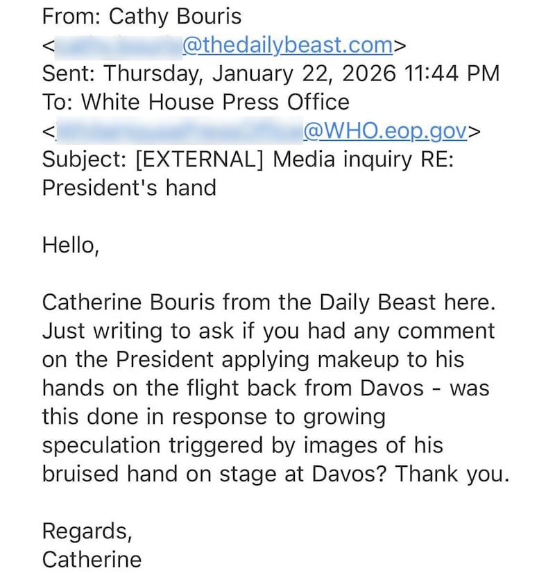 Email exchange between The Daily Beast and the White House Press Office