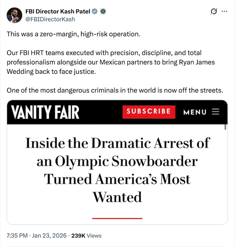 Kash Patel's X post that helped spark an international incident.