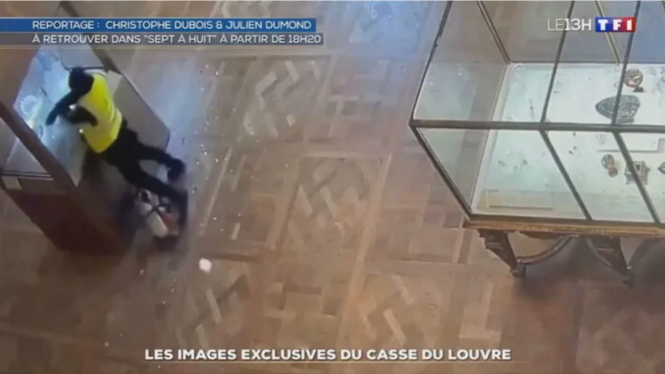 Footage of the spectacular robbery at the Louvre Museum has been broadcast for the first time on French television, showing the brazen jewel thieves breaking into display cases. / Credit: TF1/Louvre Museum