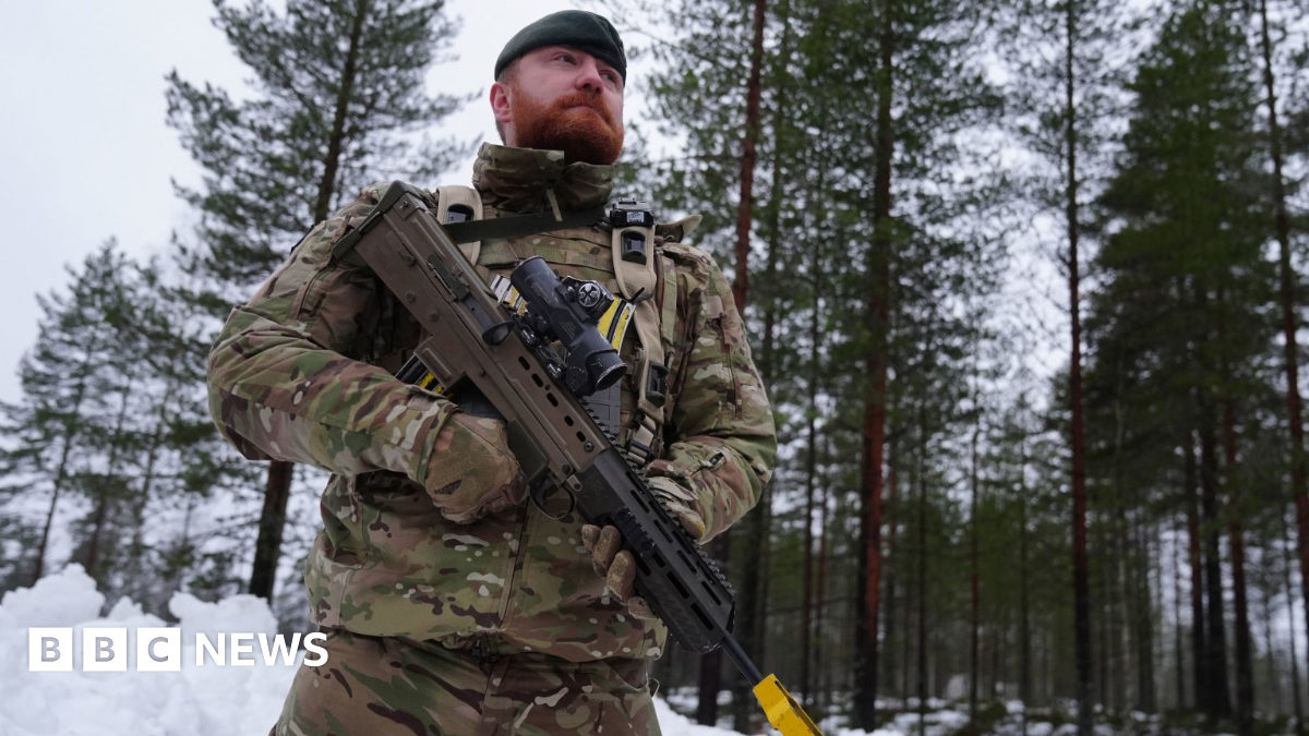 Corporal Chris Rowland, 35, from Seaham County Durham from 3 Rifles in Finland as British soldiers train during a major exercise on NATO's border with Russia.