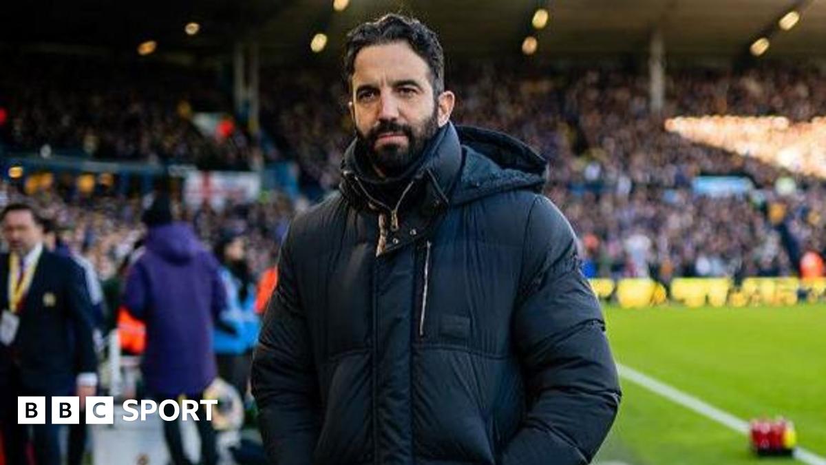 Manchester United head coach Ruben Amorim in a dark winter coat on the touchline before the 1-1 draw with Leeds