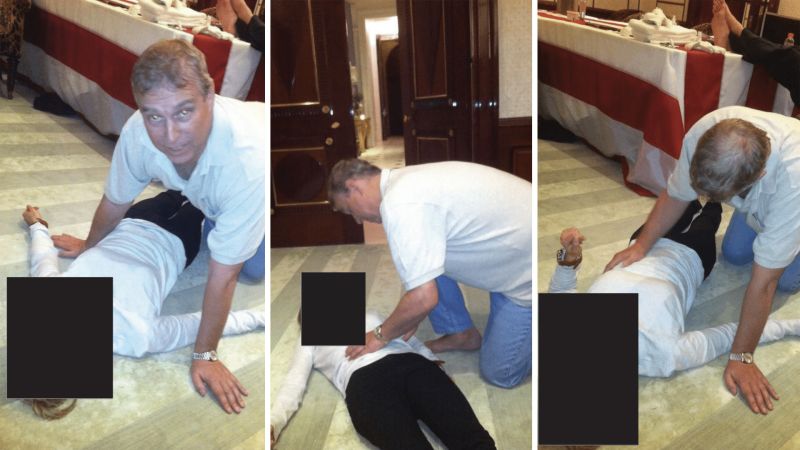 Latest Epstein file photos appear to show former Prince Andrew on floor with female