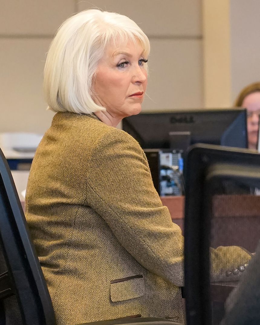 Tina Peters listens during her trial, on March 3, 2023, in Grand Junction, Colorado.