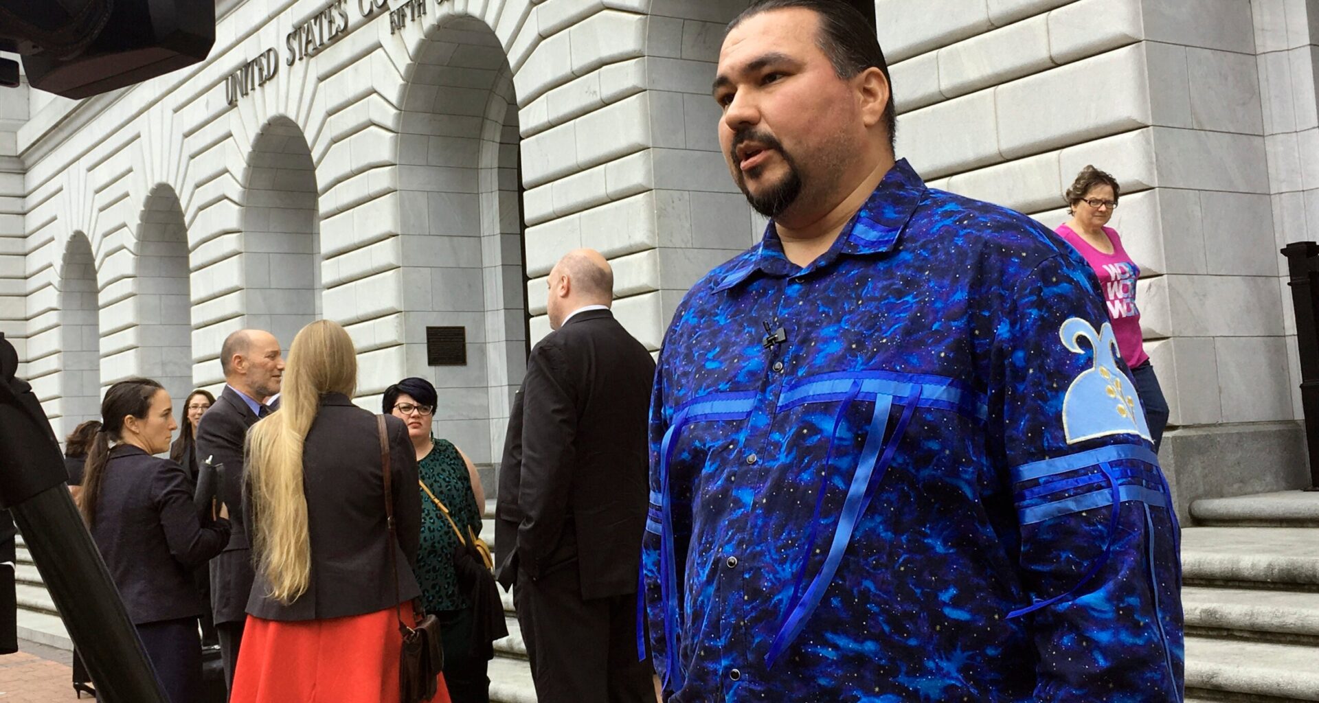 Tehassi Hill, tribal chairman of the Oneida Nation, outside a federal appeals court in New Orleans.