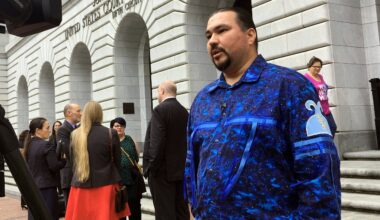 Tehassi Hill, tribal chairman of the Oneida Nation, outside a federal appeals court in New Orleans.