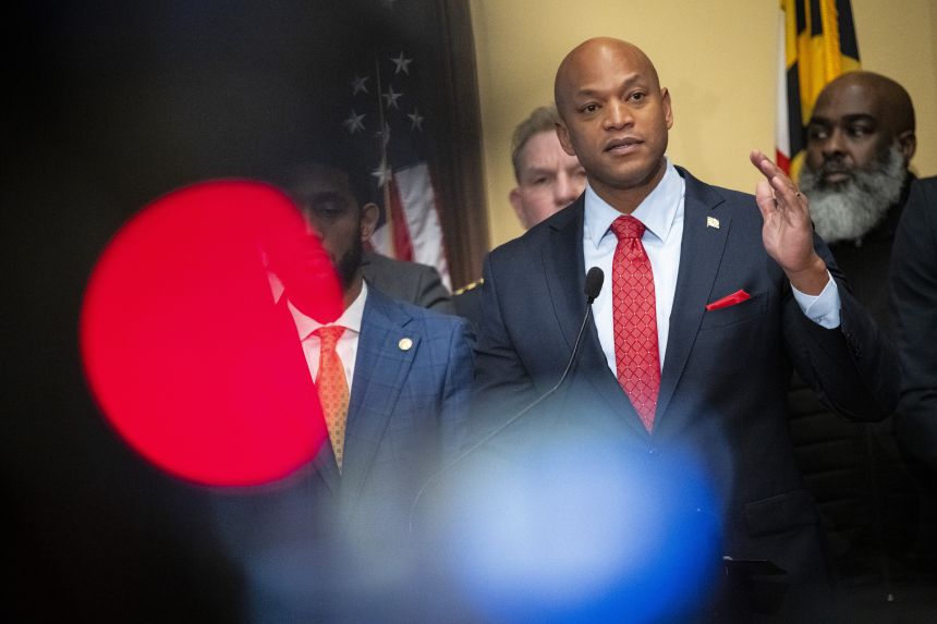 Maryland Gov. Wes Moore speaks to media during a news conference in Baltimore on January 7, 2025.