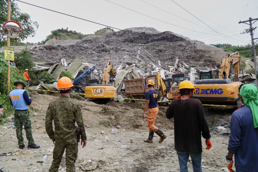 Search and rescue operation continues after a huge mound of garbage collapsed at a waste segregation facility in Binaliw, Cebu City, on January 9, 2026.
