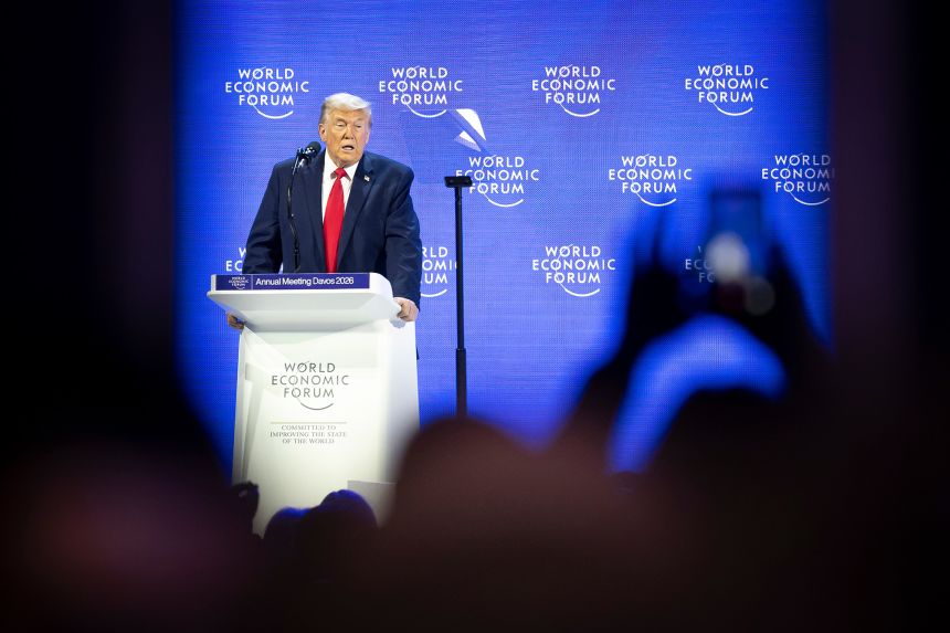 President Donald Trump speaks during the 56th annual meeting of the World Economic Forum in Davos, Switzerland.